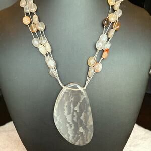 LUCAS LAMETH LUC Sterling 925 Agate Bead & Large Slice Pendant Necklace 18”